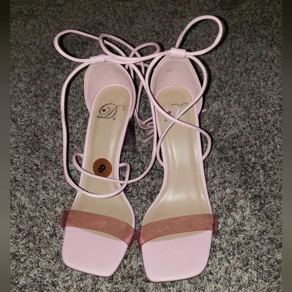 Urban Outfitters| Bubblegum Barbie Pink Heels with Ankle Wrap Straps - Picture 1 of 5